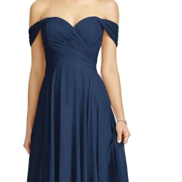 Dessy Collection Lux Off the Shoulder Maxi Dress Taupe Size 4 - Picture 2 of 11